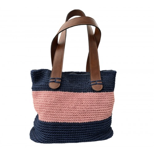 Πλεκτή τσάντα - ριγέ μπλε/ροζ